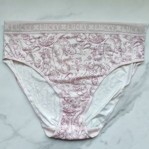 NWOT LUCKY BRAND LUCKY LACE HI-CUT BRIEF PANTY IN SIZE LARGE PINK PAISLEY